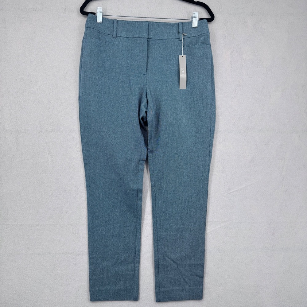 LOFT Curvy Skinny Ankle Pants Womens 8 Blue Textured Workwear Office Chic